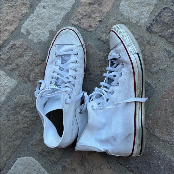 Converse Other - Converse White High-Top Sneakers with Red Accents
